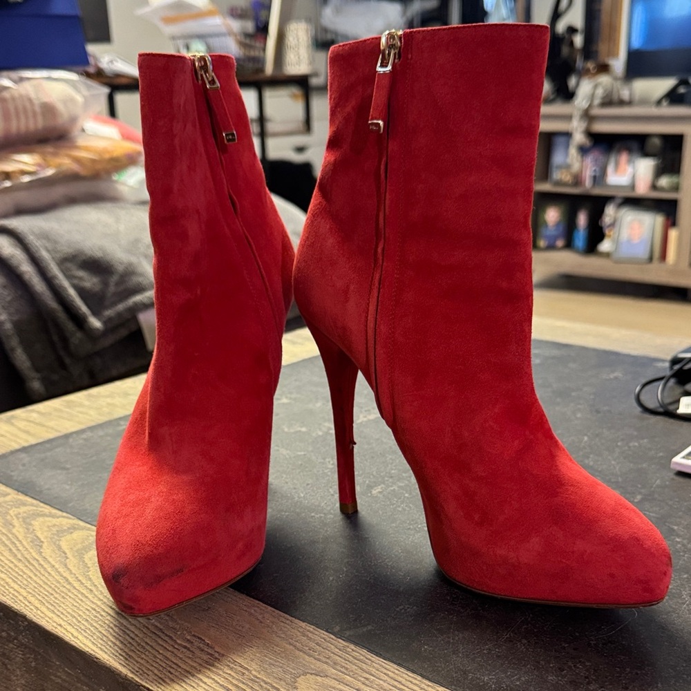Ralph Lauren Collection Tomato Red Suede Stiletto Boots